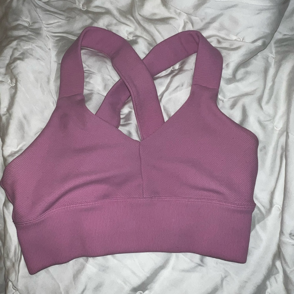 All yoga adorable pink ribbed sports bra size small